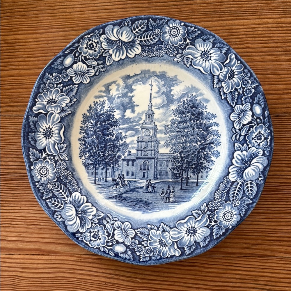 Liberty Blue Independence Hall Staffordshire Ironstone Plate
